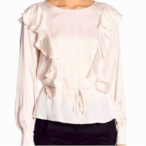ASTR the label, Ruffle Front, Cinch Waist Blouse in Blush Pink Sz M